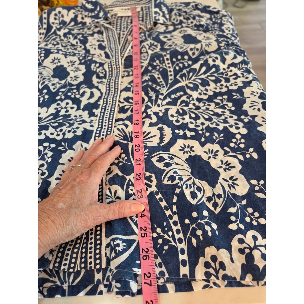 Gretchen Scott Button Down Shirt XL Blue White Floral Cotton Contrast Cuffs - Picture 11 of 11